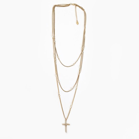 Guess Gold Tone Cross Layered Necklace - Picture 1 of 3